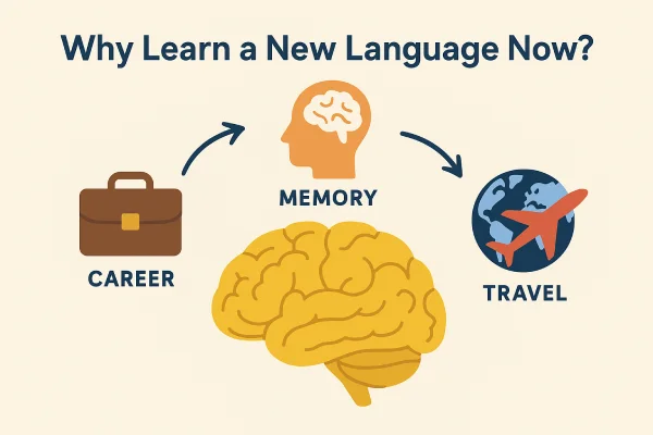 Benefits of learning a new language for career, memory, and travel.