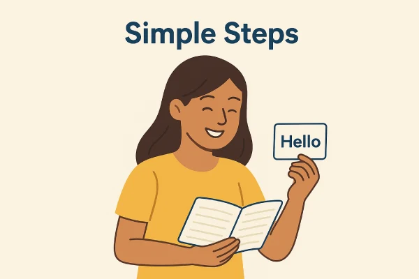 Simple steps in beginner’s guide to learning a new language with flashcards.