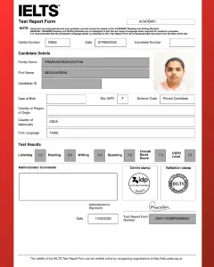 IELTS score card - colscalibre ielts caoching in coimbatore