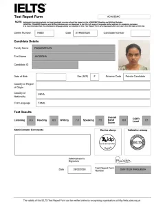 IELTS score card - colscalibre ielts caoching in coimbatore
