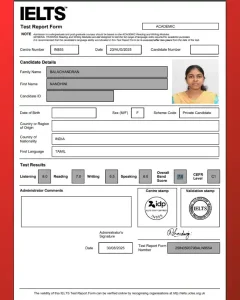 IELTS score card - colscalibre ielts caoching in coimbatore